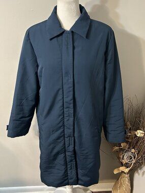 TRAVELSMITH Women Long Jacket Coat Windbreaker Winter Full Zip Blue Lined Sz M